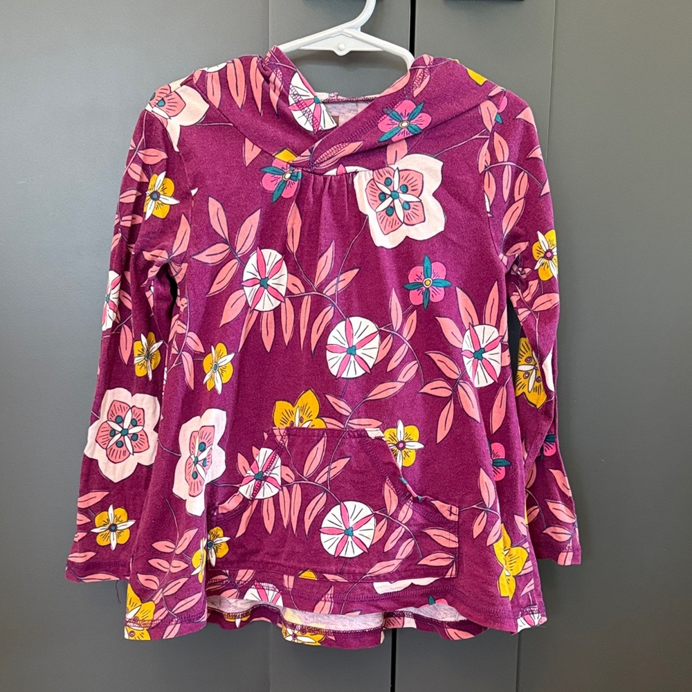 Tea Collection Girls Long Sleeve Hooded Floral Tshirt